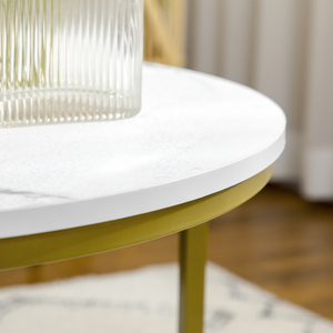HOMCOM Marble Coffee Table Set of 2, Round Nest of Tables for Living Room HOMCOM