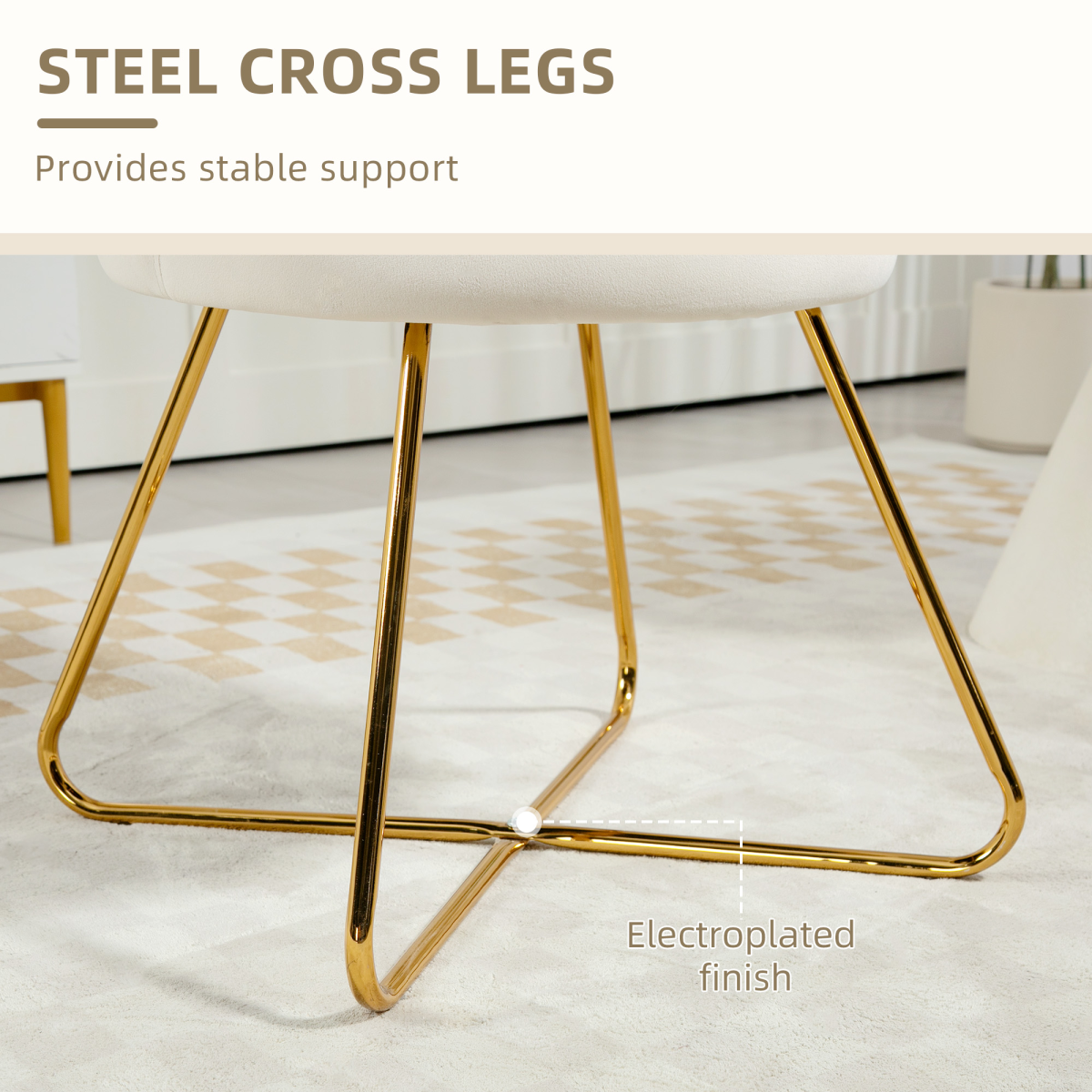 HOMCOM Accent Chair, Velvet Armchair with Lotus Backrest, Steel Legs, Cream HOMCOM