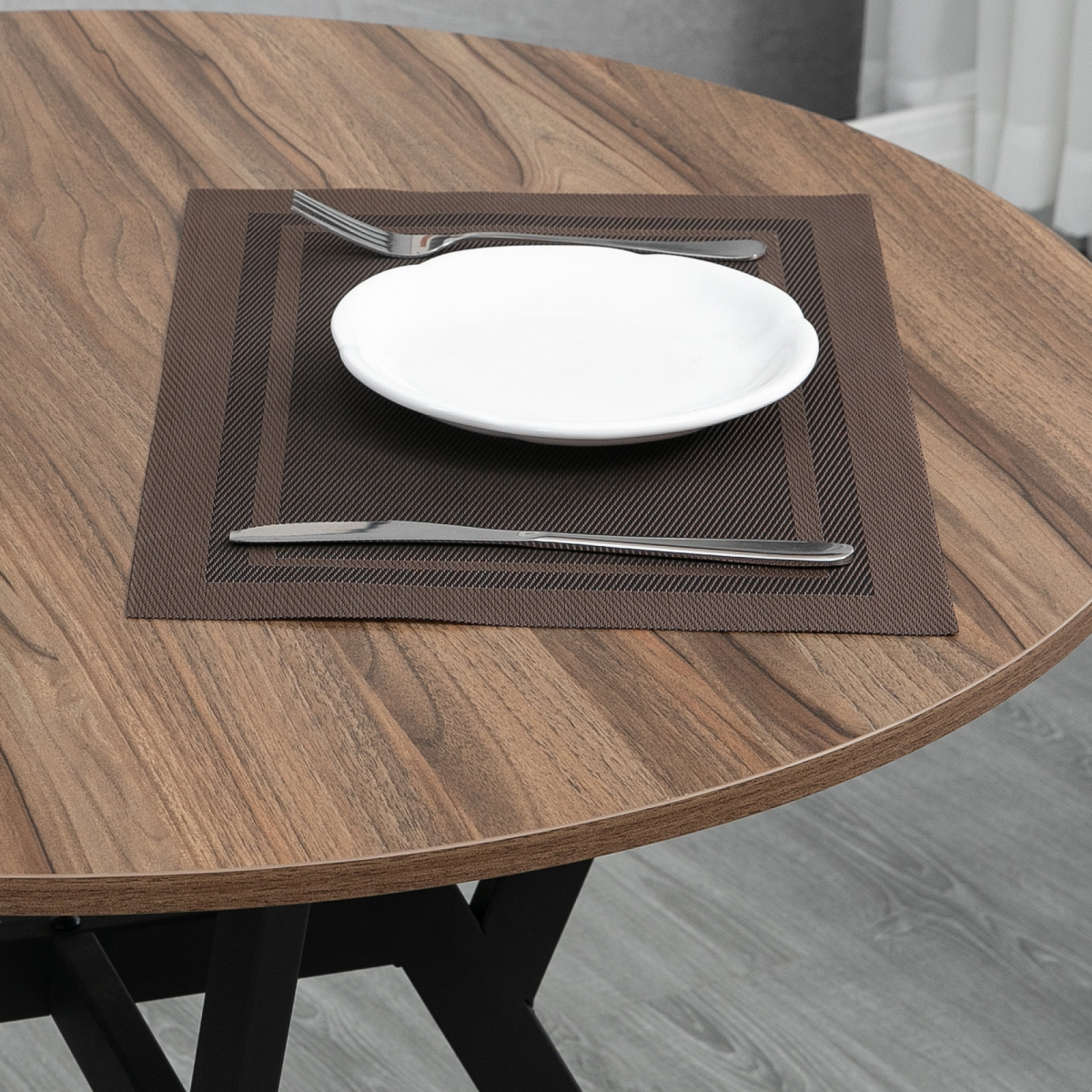 Industrial Dining Table with Round Top Steel Legs for Kitchen Dining Room Brown Unbranded