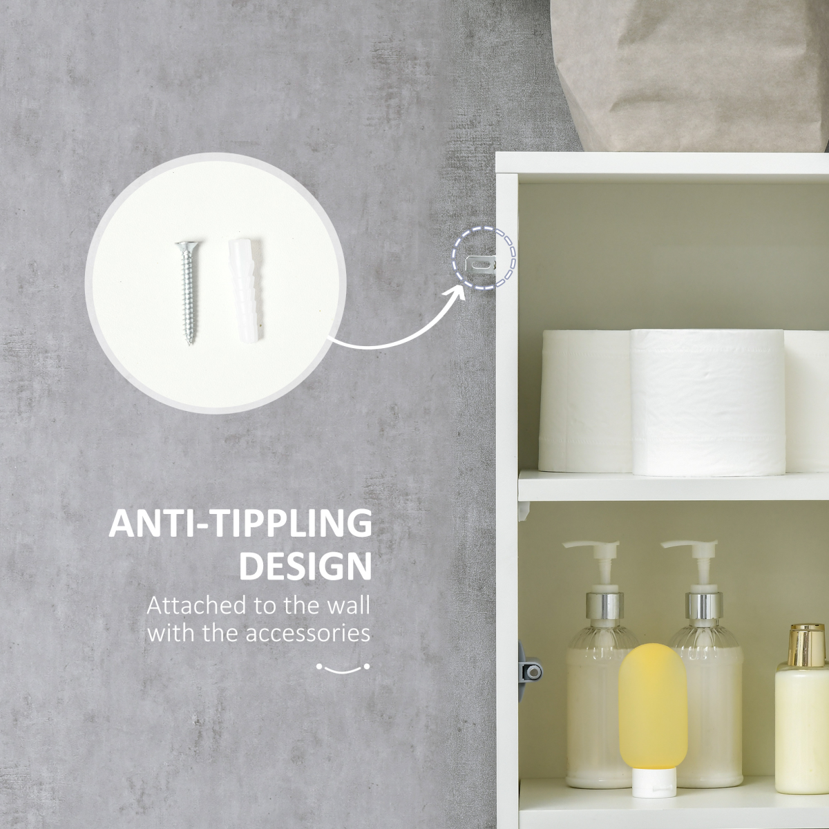 kleankin High Gloss Tall Bathroom Cabinet with Adjustable Shelves White Kleakin