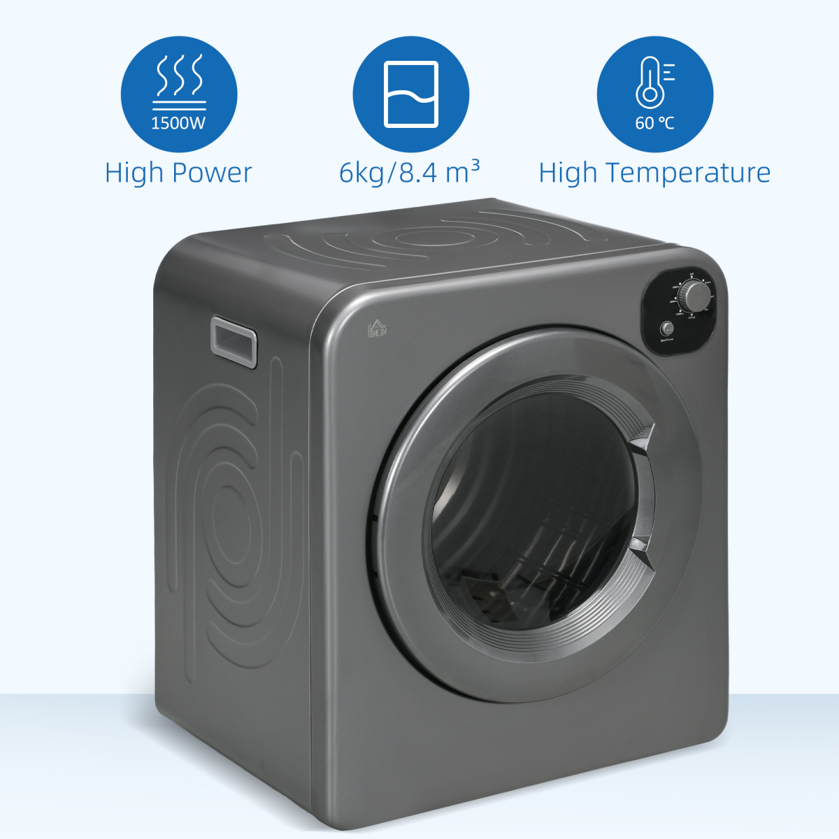 HOMCOM 6kg Vented Tumble Dryer with 7 Dry Programmers for Small Spaces Grey HOMCOM