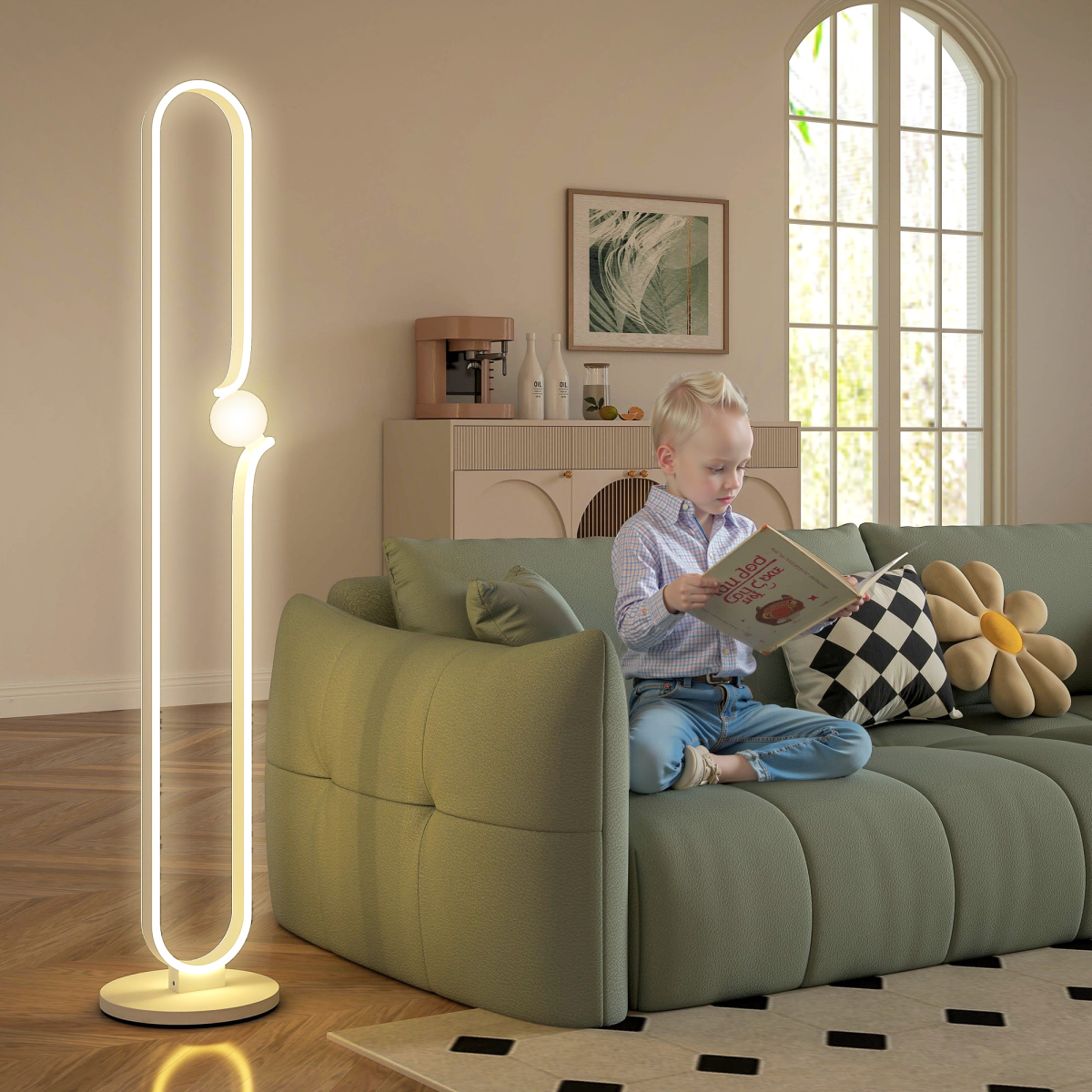 HOMCOM Dimmable LED Floor Lamp with Glass Night Light, Foot Switch, White HOMCOM