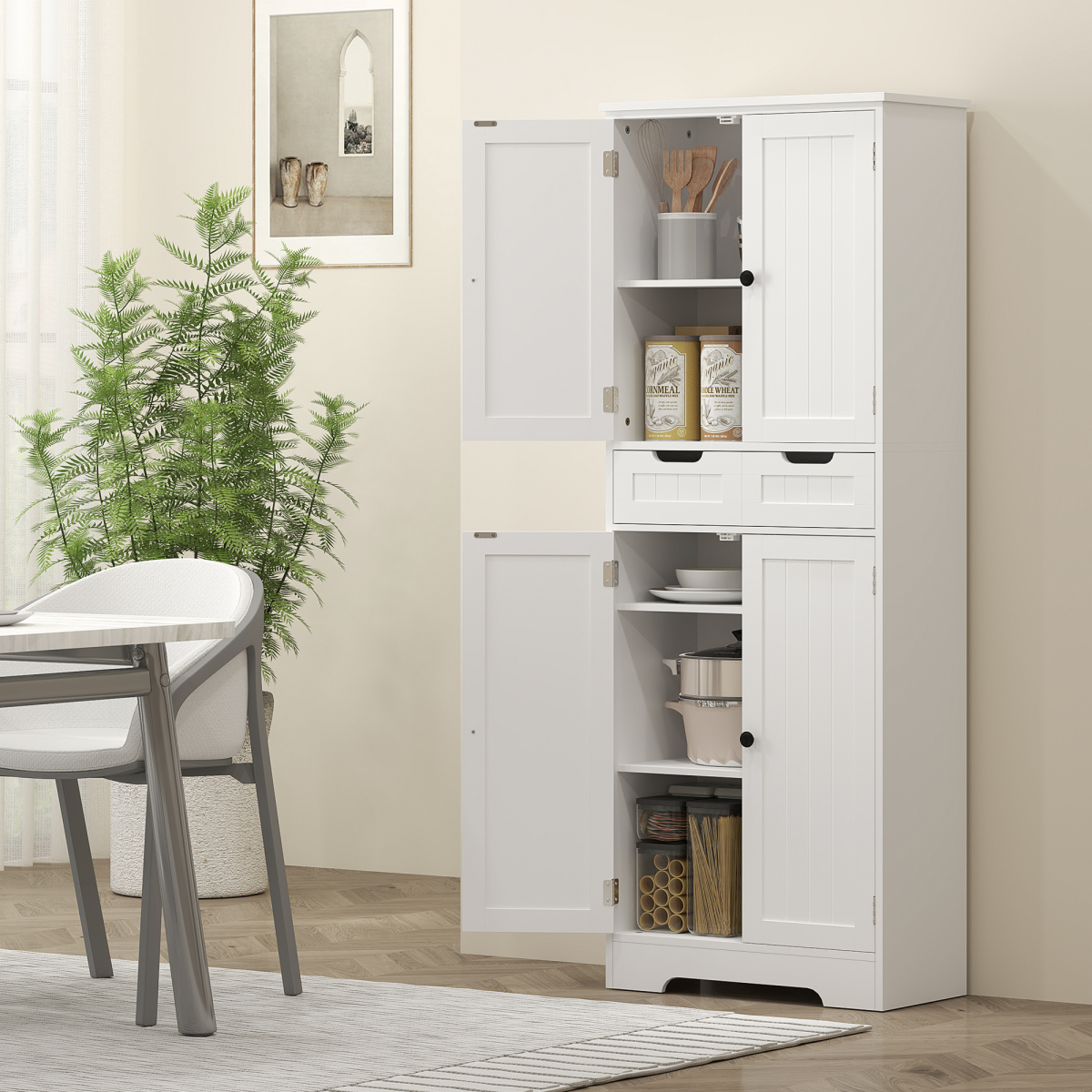 HOMCOM Bathroom Tall Cabinet with Drawer, Adjustable Shelf and Doors, White HOMCOM