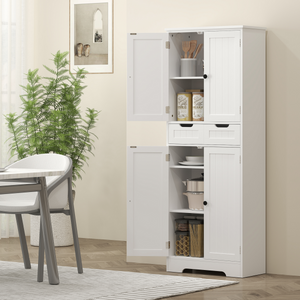 HOMCOM Bathroom Tall Cabinet with Drawer, Adjustable Shelf and Doors, White HOMCOM