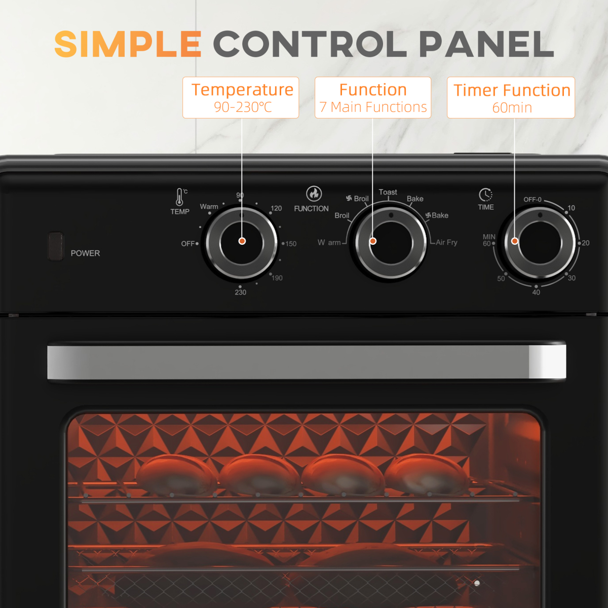 HOMCOM Air Fryer Oven 20L Mini Oven Countertop Convection Oven 1400W Black HOMCOM