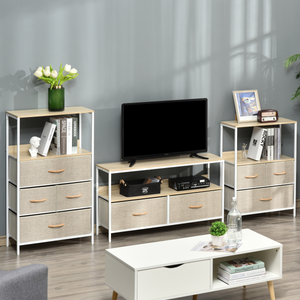 HOMCOM TV Cabinet, TV Console Unit with 2 Foldable Linen Drawers Maple Colour Unbranded