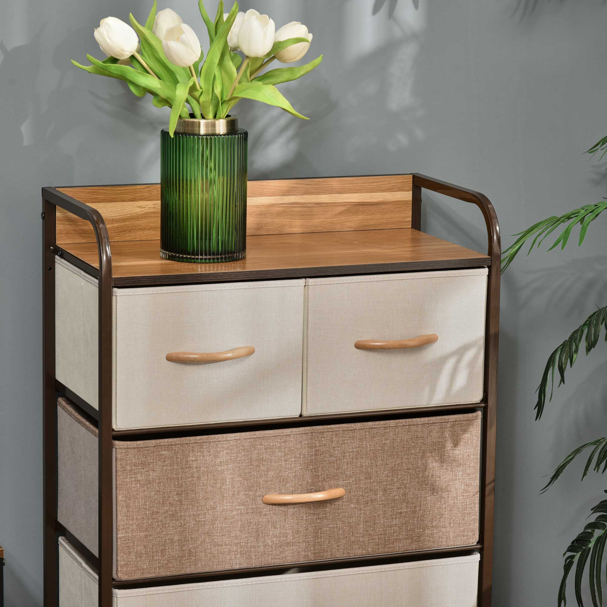 HOMCOM Closet Dresser, Dresser Tower With 5 Linen Fabric Drawers Steel Frame Unbranded