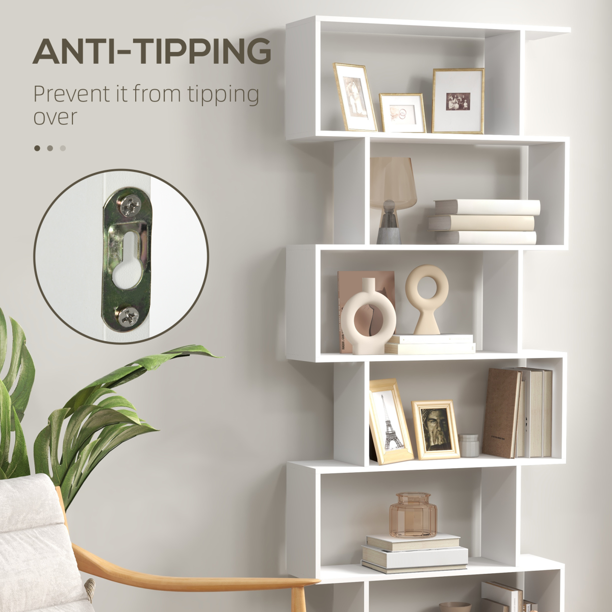 Particle Board 6-Tier Asymmetrical Shelving Unit White HOMCOM