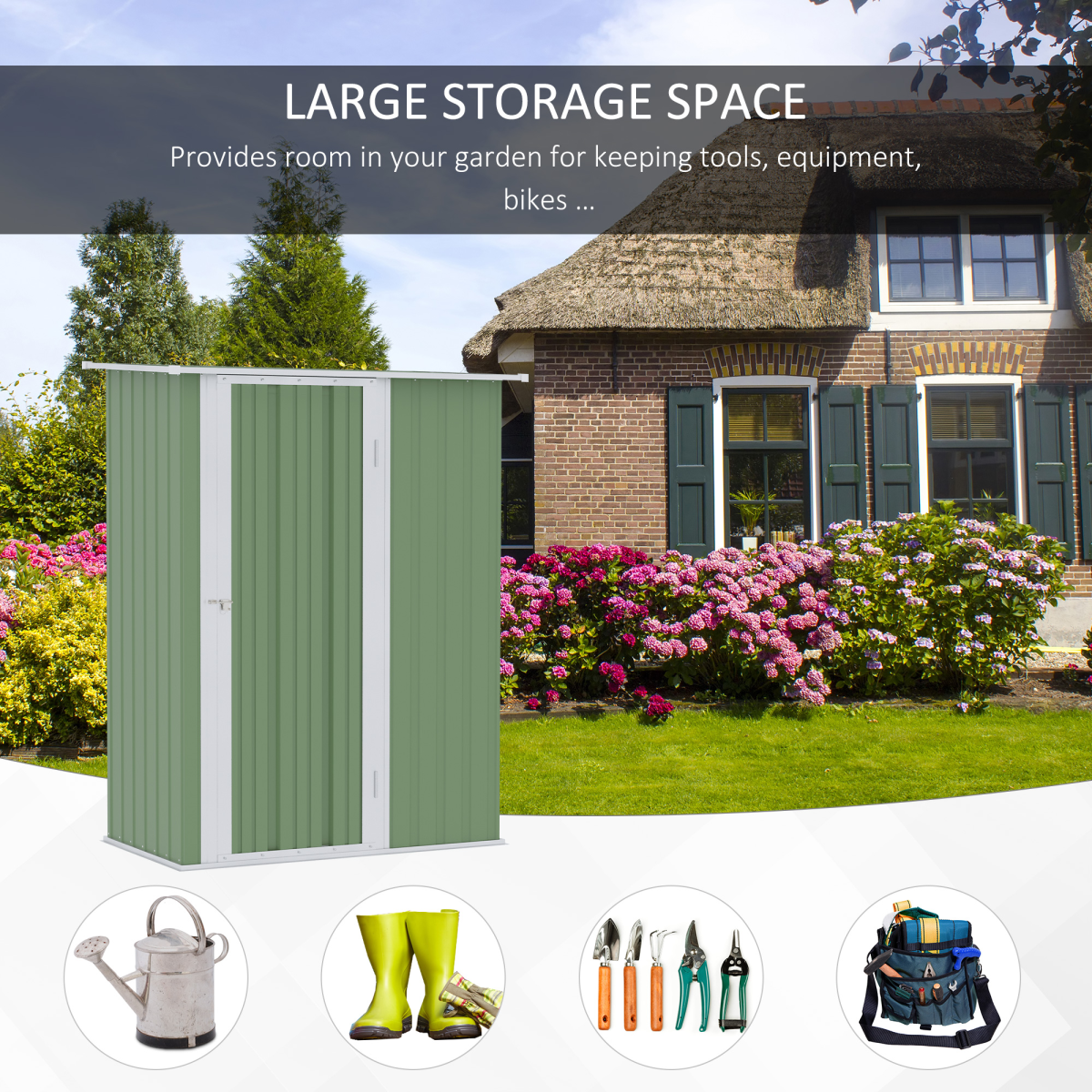Garden Storage Shed, Sloped Roof, Lockable Door Green, 142x84x189cm Outsunny