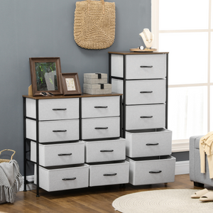 HOMCOM 8 Drawer Fabric Chest of Drawers w/ Wooden Top for Closet Hallway Grey HOMCOM