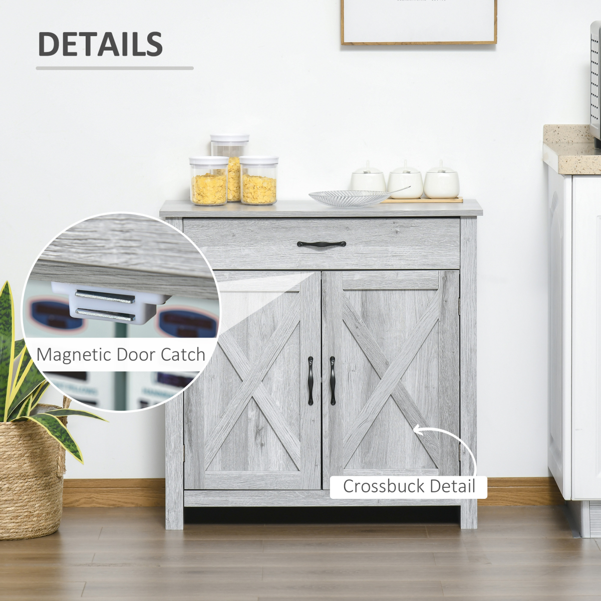 Farmhouse Barn Door Sideboard Buffet Storage Cabinet Coffee Bar Grey Grain Unbranded