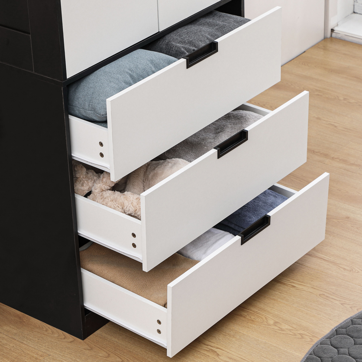 2 Door Wardrobe Modern Wardrobe with 3 Drawer and Hanging Rod for Bedroom White HOMCOM