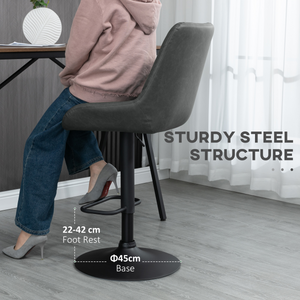 HOMCOM Bar Stools Set of 2, Adjustable Bar Chairs 360° Swivel for Kitchen Grey HOMCOM