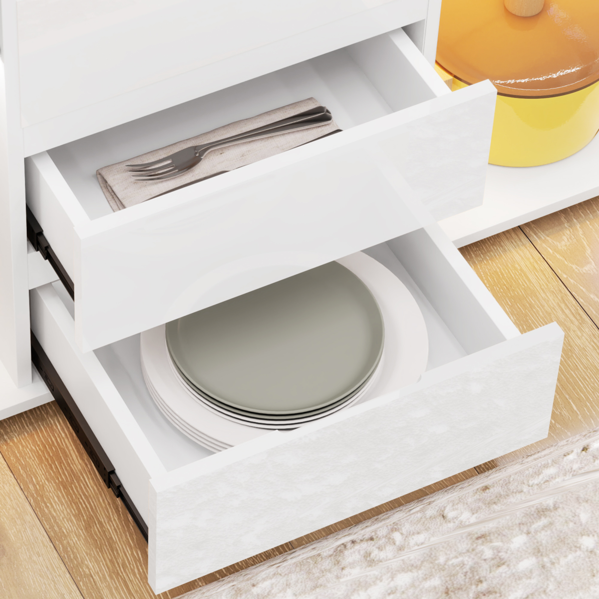 HOMCOM LED Sideboard, High Gloss Storage Cabinet with 4 Drawers, White HOMCOM