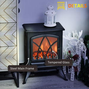 1850W Flame Effect Electric Free Standing Fireplace Fan Log Burning Stove -Black HOMCOM