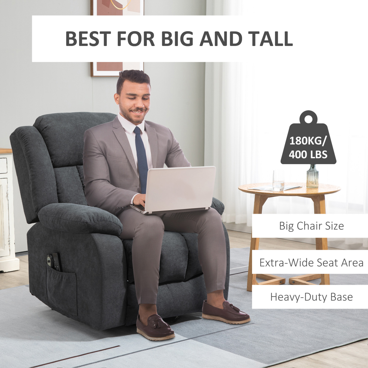 HOMCOM Heavy Duty Riser and Recliner Chair Lift Chair for the Elderly Dark Grey HOMCOM