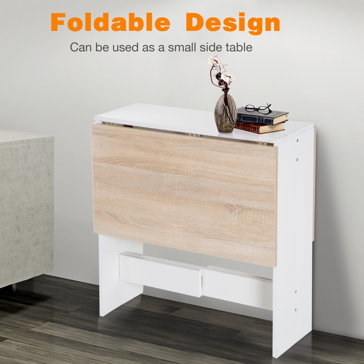 Drop Leaf Table Folding Dining Space Saving-Oak White Colour HOMCOM