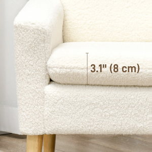 HOMCOM Modern Accent Chair with Wood Legs, Wide Seat, Teddy Armchair, Cream HOMCOM