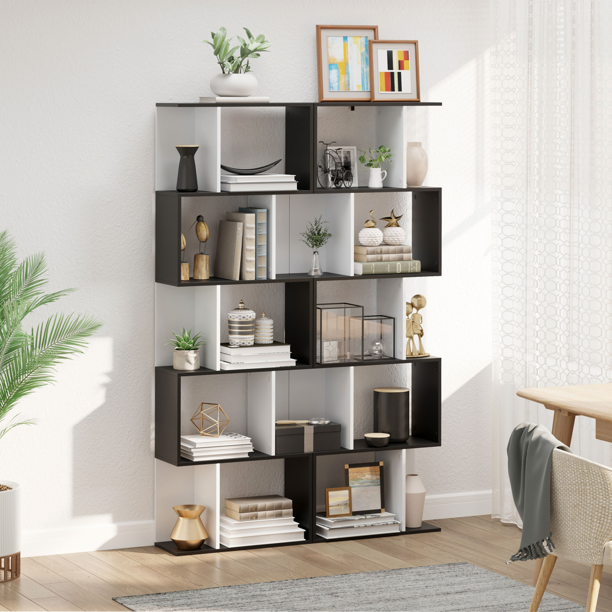 5-tier Bookcase Storage Display Shelving S Shape design Unit Divider Black HOMCOM