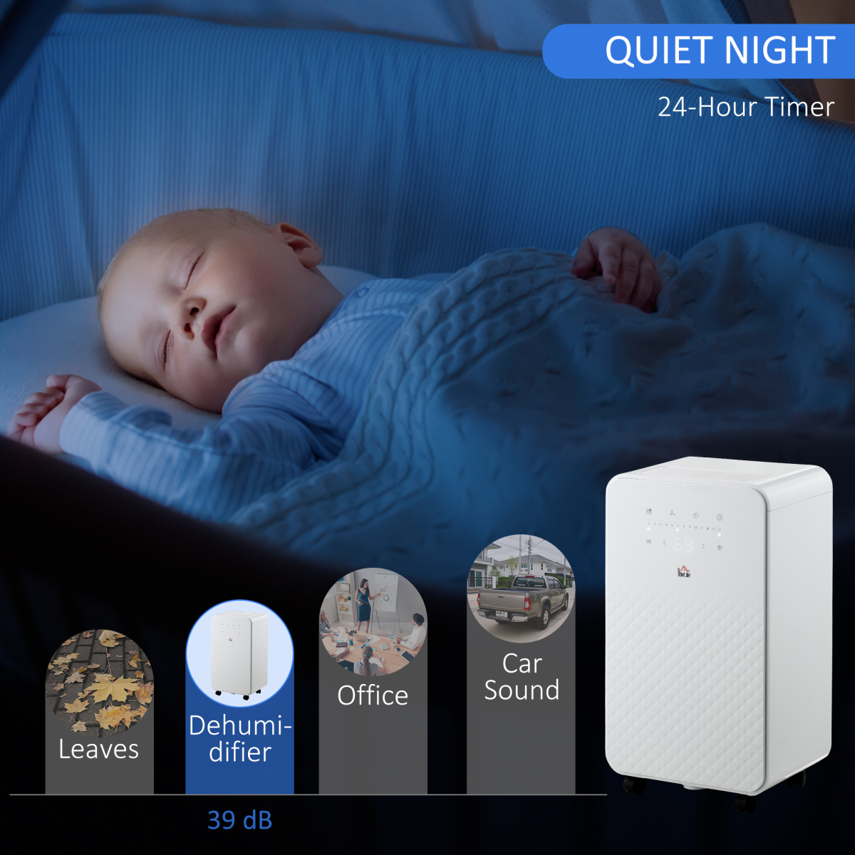 HOMCOM 10L/Day Protable Quiet Air Dehumidifier with Purifier, Timer, 5 Modes HOMCOM