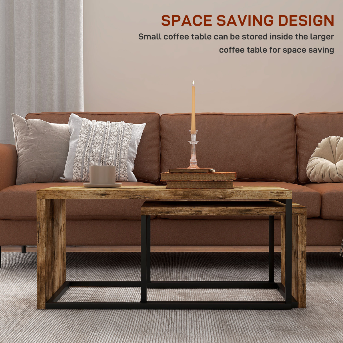 HOMCOM Set of 2 Coffee Tables, Side Table, Tea Table for Living Room Bedroom Unbranded