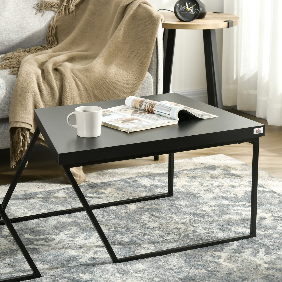 HOMCOM Coffee Table Set of 2, Coffee Tables with Steel Frame for Living Room HOMCOM