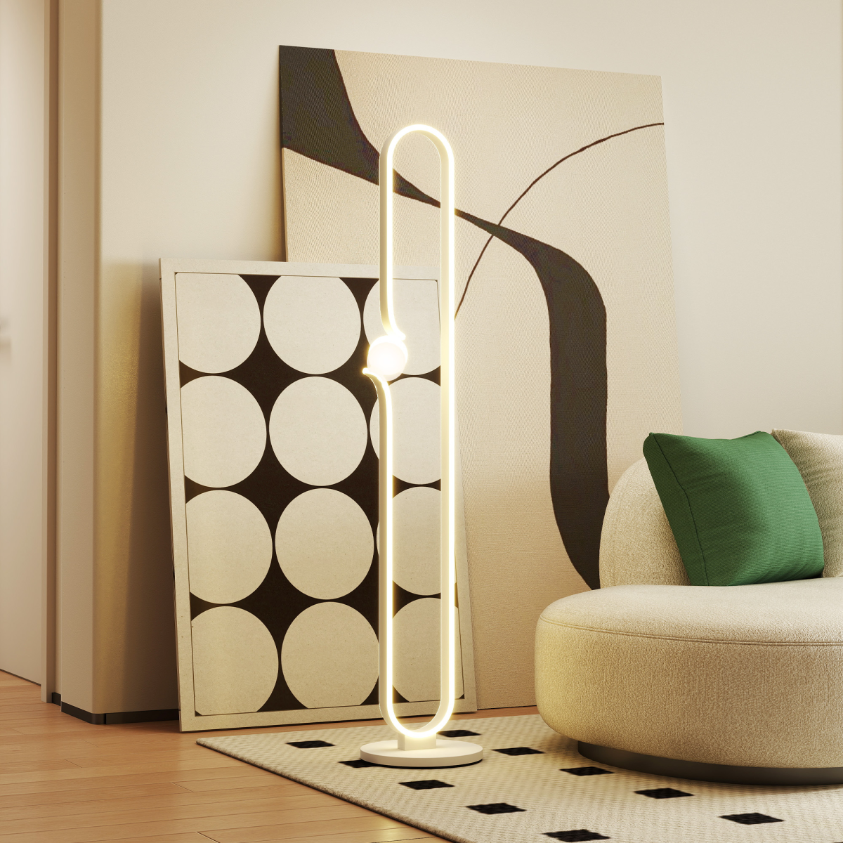 HOMCOM Dimmable LED Floor Lamp with Glass Night Light, Foot Switch, White HOMCOM