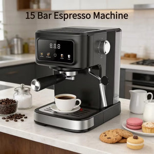 Kismile Espresso Machine 15 Bar Automatic Maker, Milk Frother, Steam Wand, 1.5L Water Tank, Commercial-Grade Boiler for Latte & Cappuccino