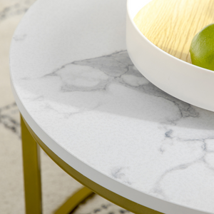HOMCOM Marble Coffee Table Set of 2, Round Nest of Tables for Living Room HOMCOM