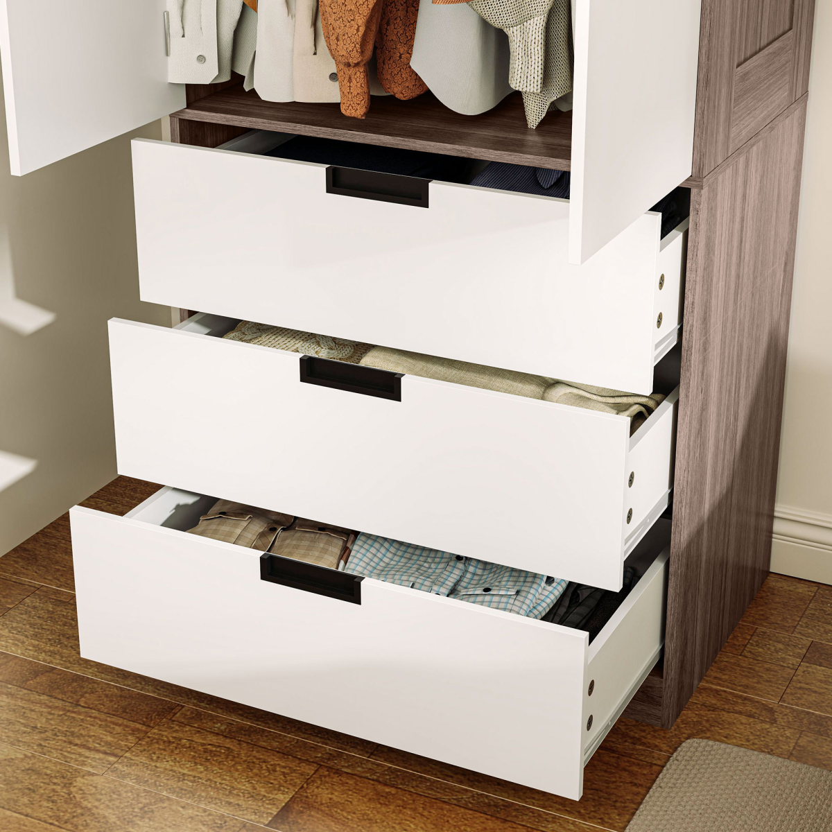 HOMCOM 2 Door Wardrobe Brown Wardrobe with 3 Drawer and Hanging Rod Brown HOMCOM