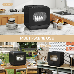 HOMCOM Worktop Dishwasher w/ 4 Place Settings 6 Programs, Black HOMCOM