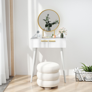 HOMCOM Modern Dressing Table w/ 2 Drawers Round Mirror for Bedroom White HOMCOM
