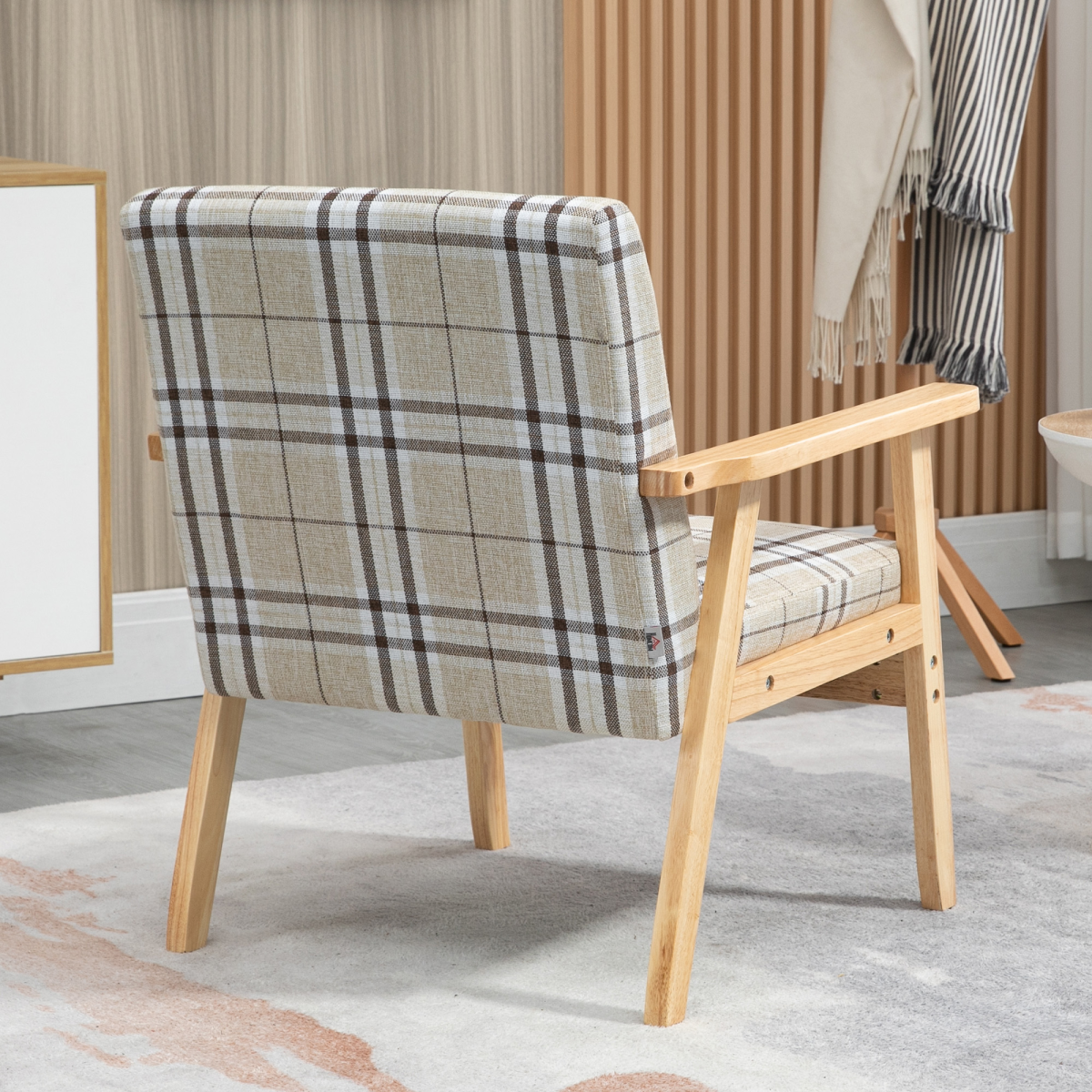 HOMCOM Modern Accent Chairs Upholstered Linen-Feel Living Room Chair Beige HOMCOM