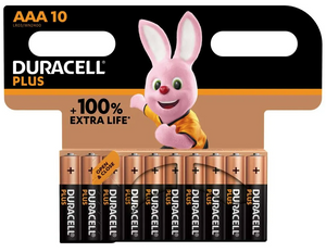 Duracell Plus MN2400+ AAA Alkaline Batteries 10 Per Card- Box of 12 Duracell