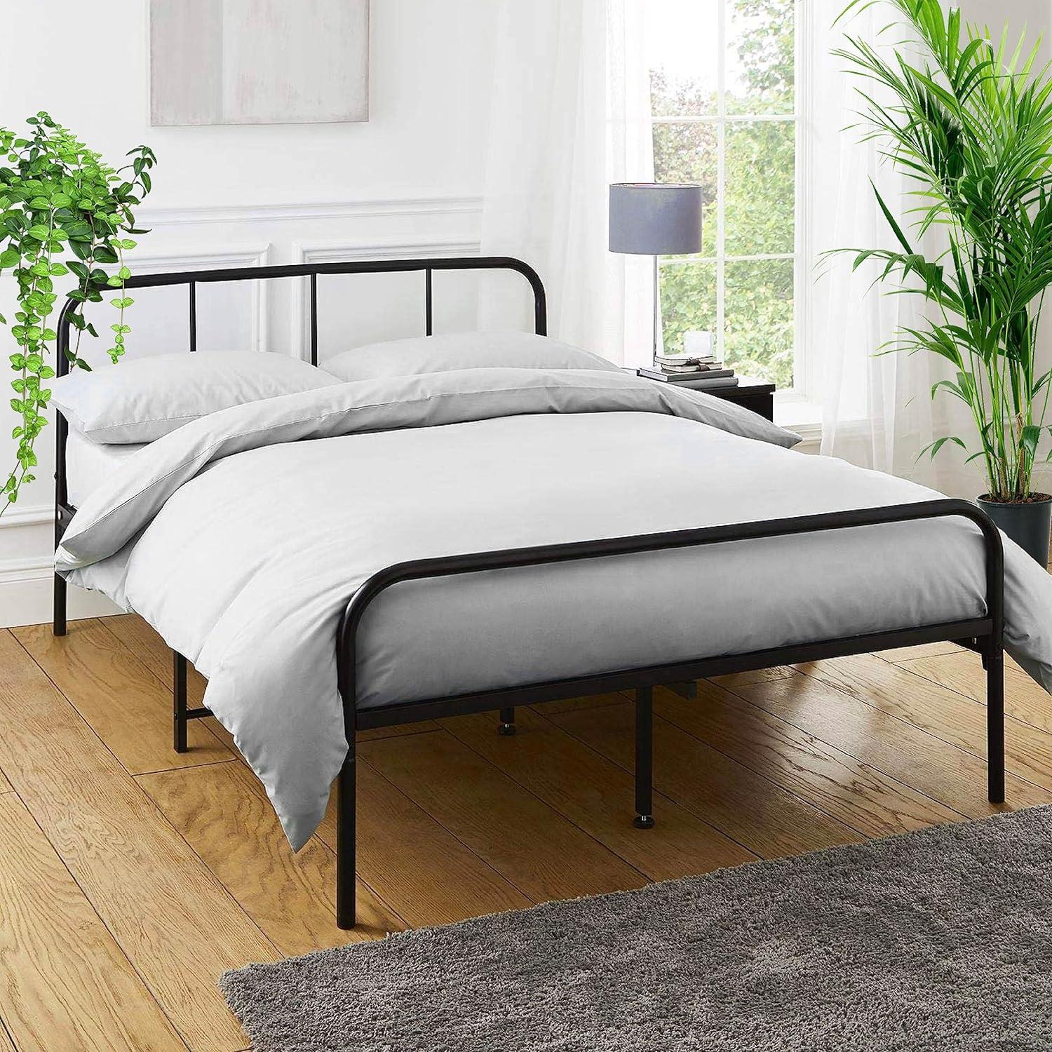 Extra Strong Double Metal Bed Frame with Rounded Head and Foot Board In Black - Improved House of Home