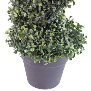 120cm (4ft) Tall Artificial Boxwood Tower Tree Topiary Spiral Metal Top Leaf