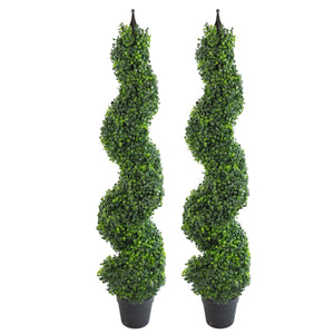 120cm (4ft) Tall Artificial Boxwood Tower Tree Topiary Spiral Metal Top Leaf