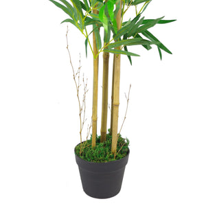150cm (5ft) Natural Look Artificial Bamboo Plants Trees - XL with Silver Metal Planter Leaf