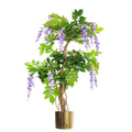 110cm Artificial Purple Wisteria Tree with Gold Metal Planter Leaf
