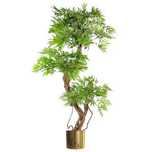 140cm Leaf Realistic Artificial Japanese Fruticosa Ficus Tree, Green Gold Leaf
