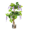 110cm Artificial Purple Wisteria Tree with Silver Metal Planter Leaf