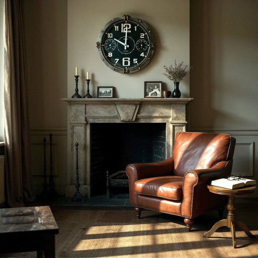 40CM WALL CLOCK - Brass Fittings - Black Clock Face - Requires 1 X AA Battery