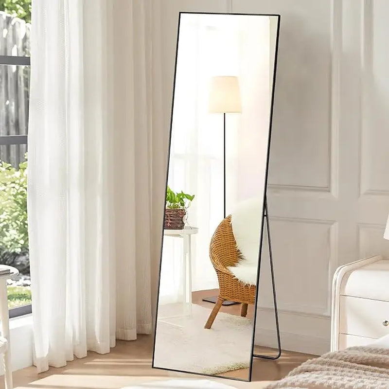 Arched/Right Angle 71"X26" Full Length Mirror Full Body Floor Mirror Standing Hanging or Leaning Wall, Arch Wall Mirror with Stand Aluminum Alloy Thin Frame for Bedroom Cloakroom,Black 64"X21" 59"X16"Arched Full-Length Mirror with Explosion-Proof HD Glass