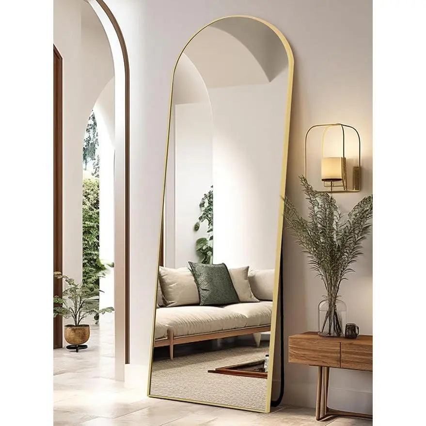 Arched/Right Angle 71"X26" Full Length Mirror Full Body Floor Mirror Standing Hanging or Leaning Wall, Arch Wall Mirror with Stand Aluminum Alloy Thin Frame for Bedroom Cloakroom,Black 64"X21" 59"X16"Arched Full-Length Mirror with Explosion-Proof HD Glass