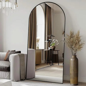 Arched/Right Angle 71"X26" Full Length Mirror Full Body Floor Mirror Standing Hanging or Leaning Wall, Arch Wall Mirror with Stand Aluminum Alloy Thin Frame for Bedroom Cloakroom,Black 64"X21" 59"X16"Arched Full-Length Mirror with Explosion-Proof HD Glass