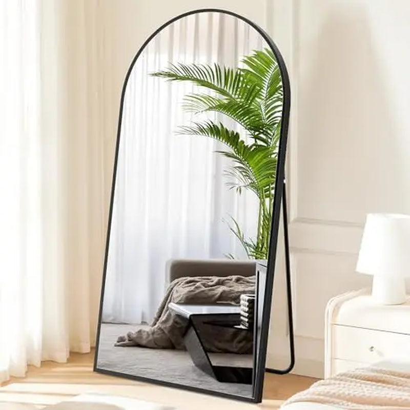 Arched/Right Angle 71"X26" Full Length Mirror Full Body Floor Mirror Standing Hanging or Leaning Wall, Arch Wall Mirror with Stand Aluminum Alloy Thin Frame for Bedroom Cloakroom,Black 64"X21" 59"X16"Arched Full-Length Mirror with Explosion-Proof HD Glass