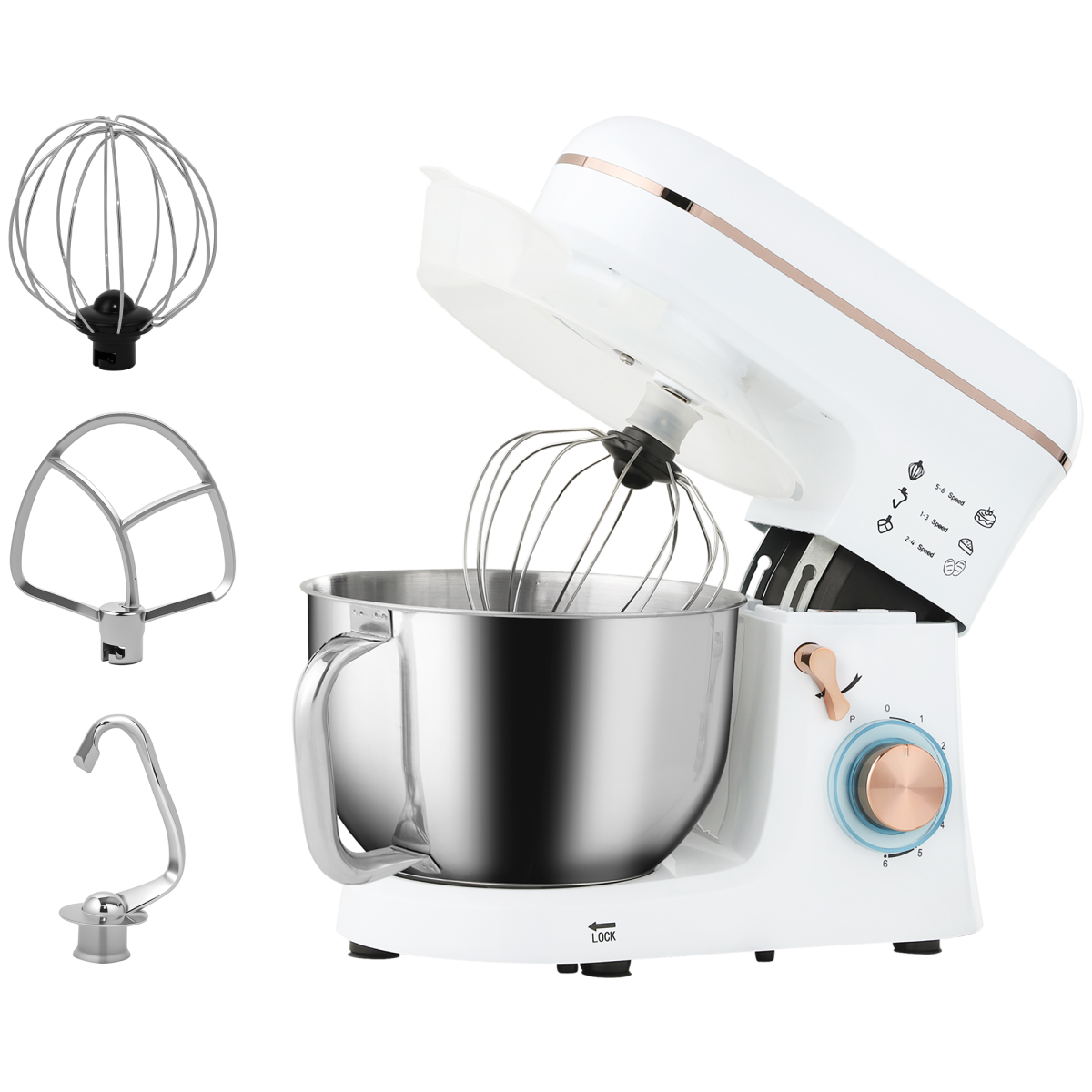 HOMCOM Electric Stand Mixer, 5L Food Mixer with Dough Hook, Whisk, White