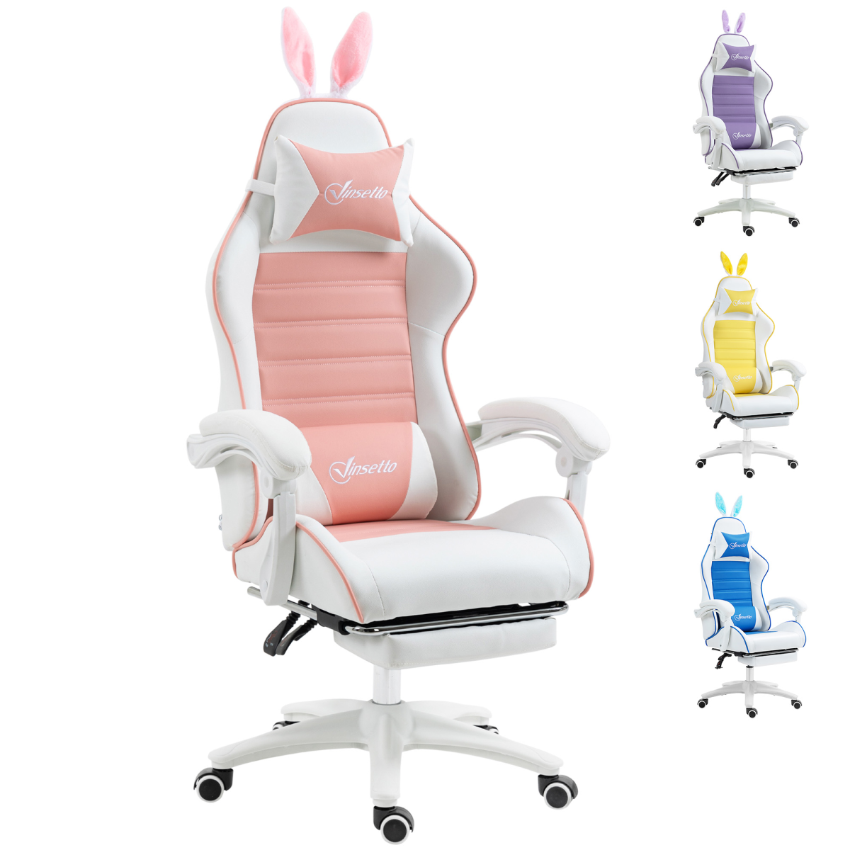 Vinsetto Racing Style Gaming Chair with Footrest Removable Rabbit Ears, Pink Vinsetto