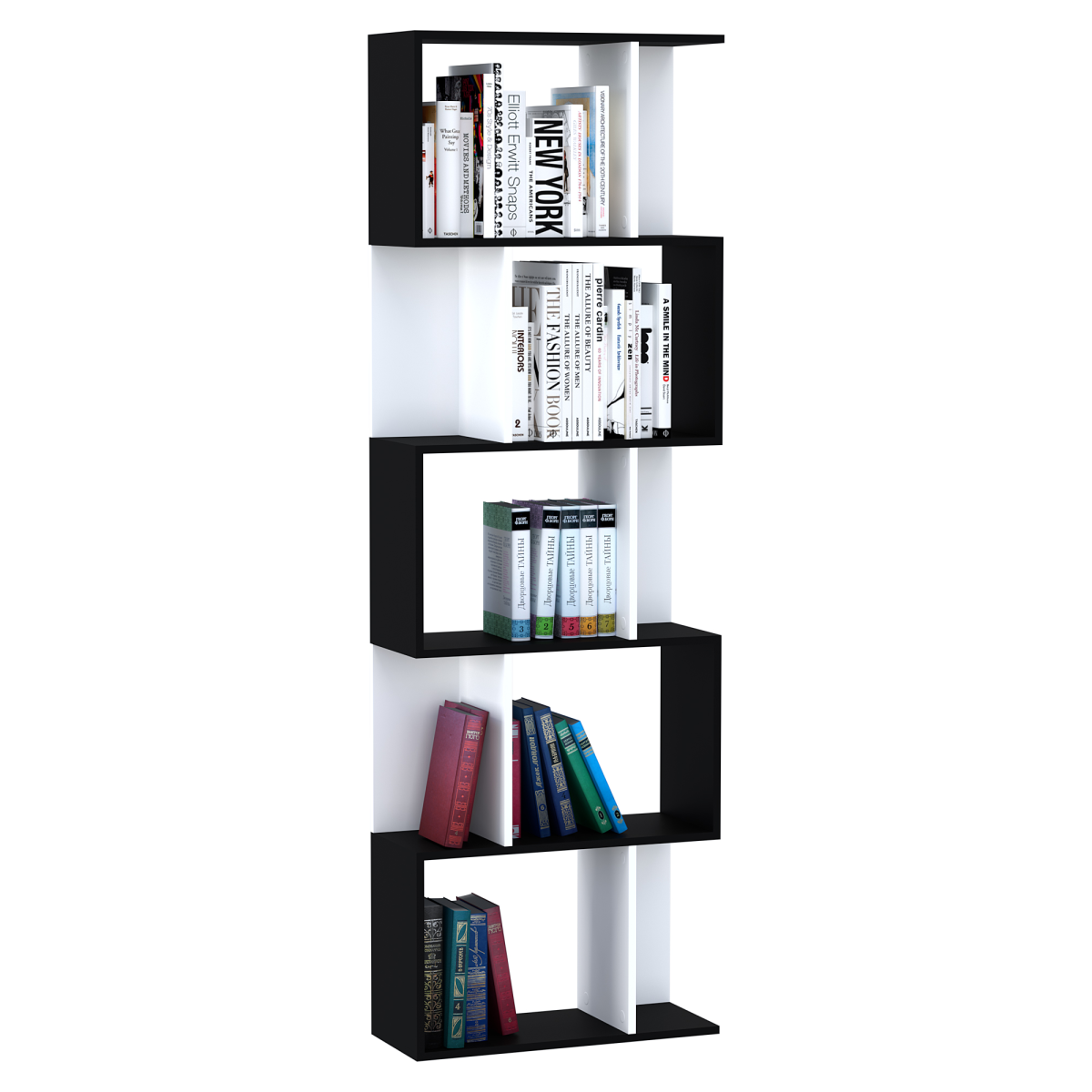 5-tier Bookcase Storage Display Shelving S Shape design Unit Divider Black HOMCOM