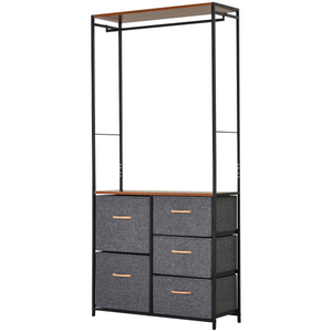 175x83cm Freestanding Clothes Hanger Storage Unit SteelBlack Brown Coat Rack HOMCOM